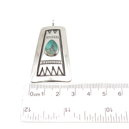 Old Pawn 925 Sterling Silver Vintage Southwestern Turquoise Tribal Pendant
