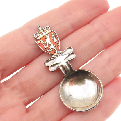 Einar Modahl Sterling Gold Plated Vintage Enamel Norway Coat of Arms Salt Spoon