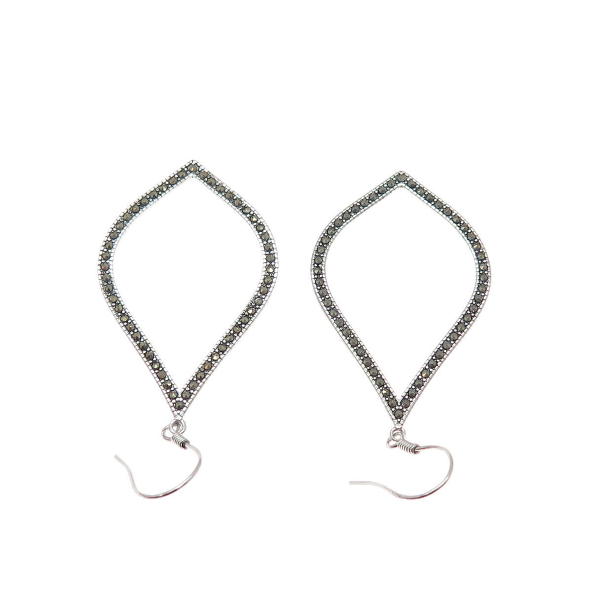 925 Sterling Silver Real Marcasite Modernist Dangle Earrings