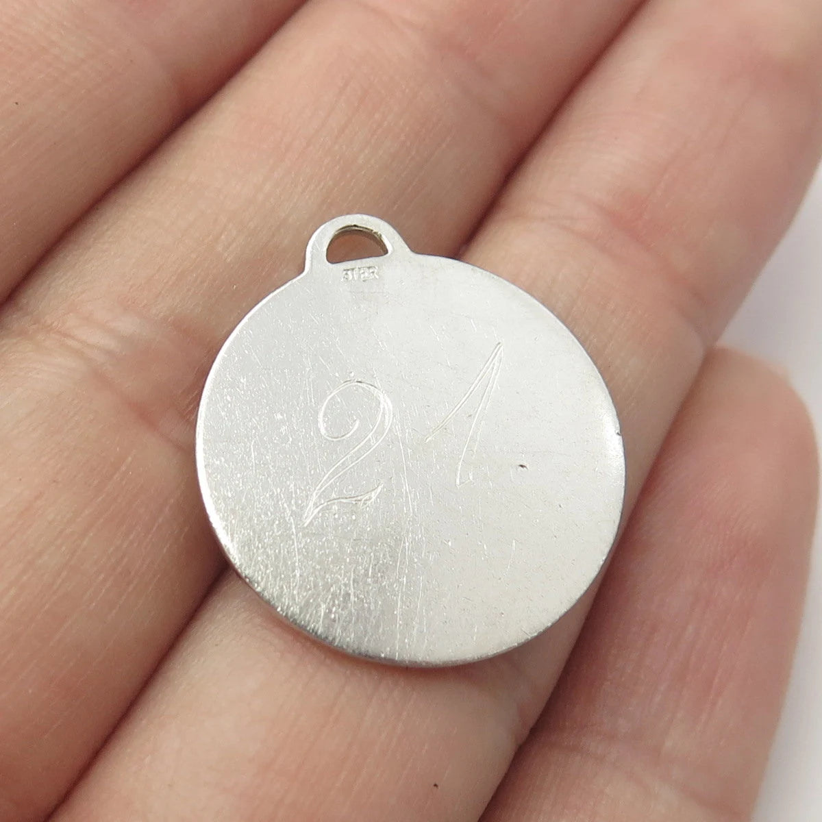 925 Sterling Silver Vintage "21 Happy Birthday" Cake Pendant