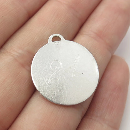 925 Sterling Silver Vintage "21 Happy Birthday" Cake Pendant