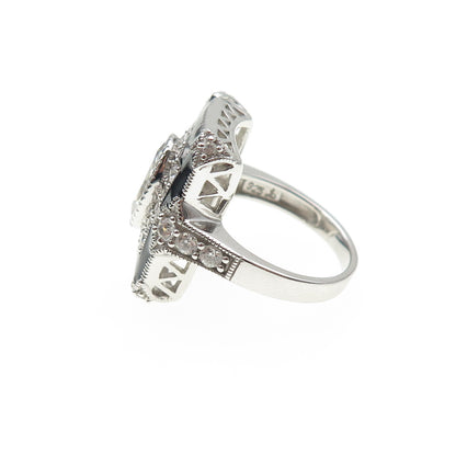 925 Sterling Silver Vintage Enamel & C Z Bohemian Ring Size 6