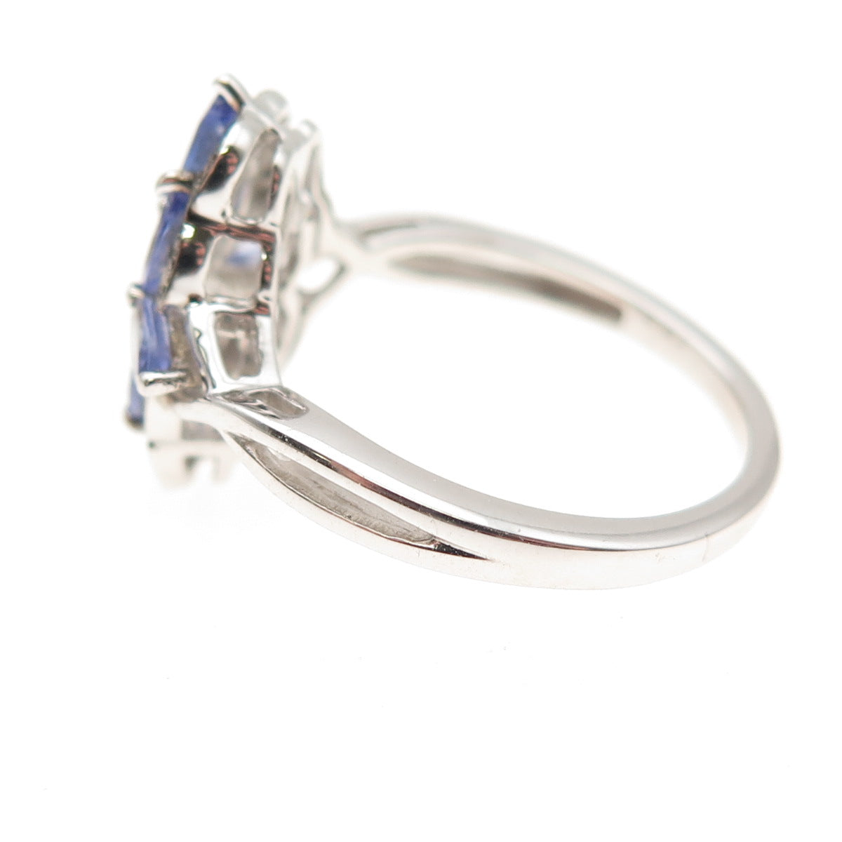 925 Sterling Silver Real Round-Cut Diamond & Marquise-Cut Tanzanite Ring Size 8