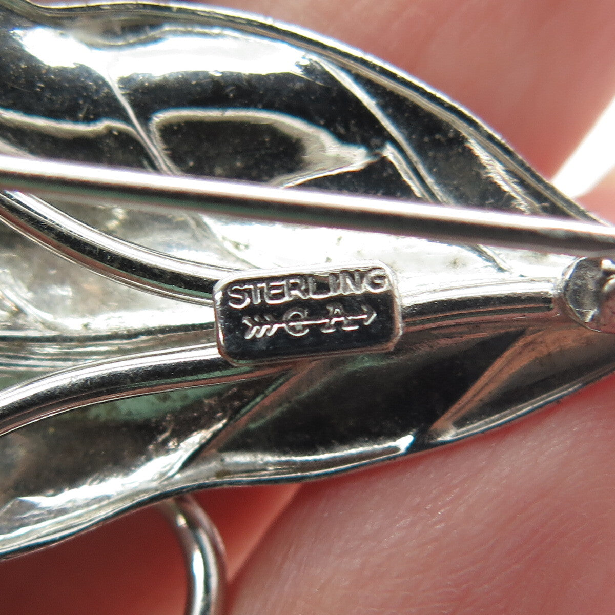 CARL ART 925 Sterling Silver Vintage Real Pearl Laurel Leaf Modernist Pin Brooch