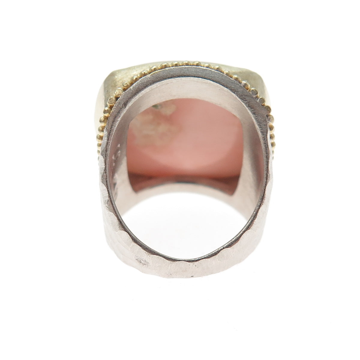 925 Sterling Silver 2-Tone Vintage HB Artisan Real Pink Opal Ring Size 5.25