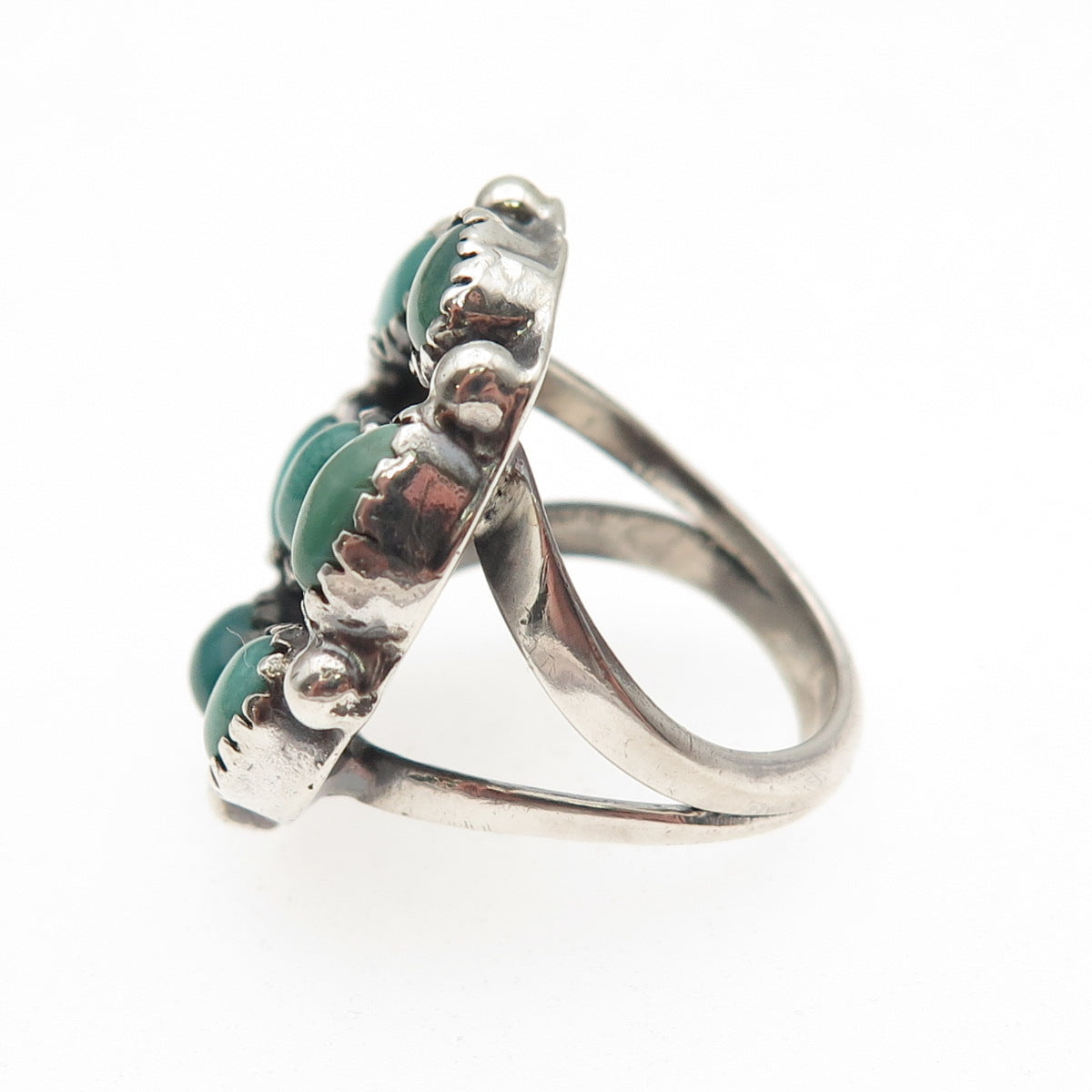 Old Pawn 925 Sterling Silver Vintage Kingman Turquoise Tribal Ring Size 4.25