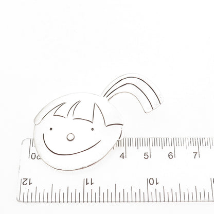 925 Sterling Silver Vintage Mexico Girl Cartoon Character Pin Brooch