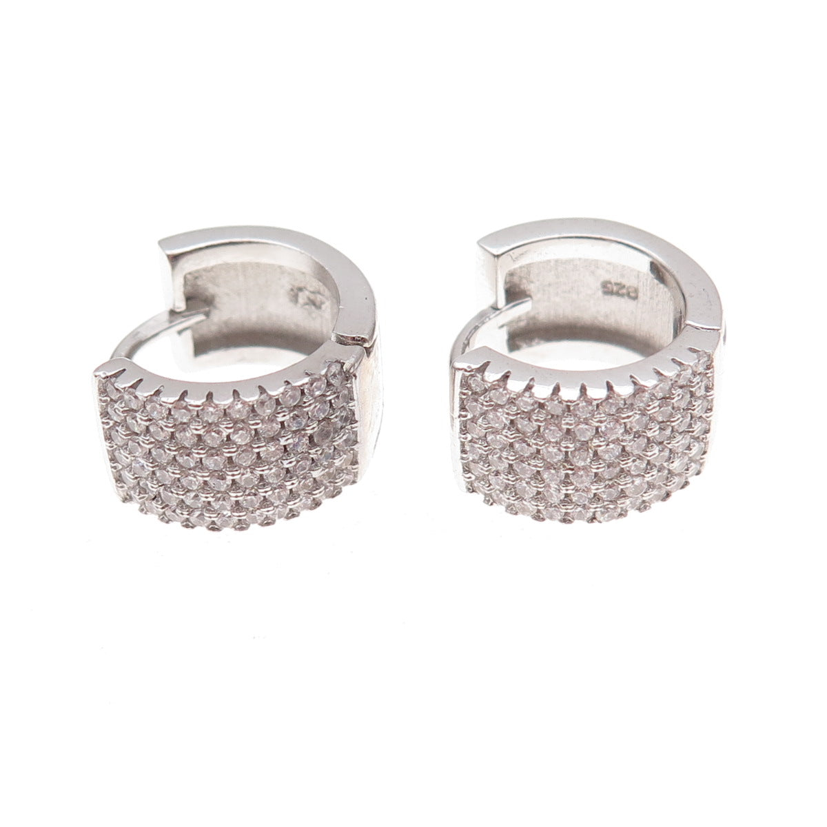 925 Sterling Silver Round-Cut C Z Hoop Earrings