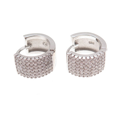 925 Sterling Silver Round-Cut C Z Hoop Earrings