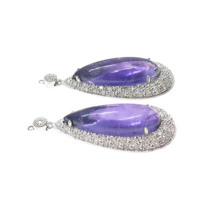 925 Sterling Silver Real Diamond & Amethyst Teardrop Jacket Earrings
