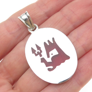 925 Sterling Silver Vintage Mexico Enamel Poseidon Charm Pendant