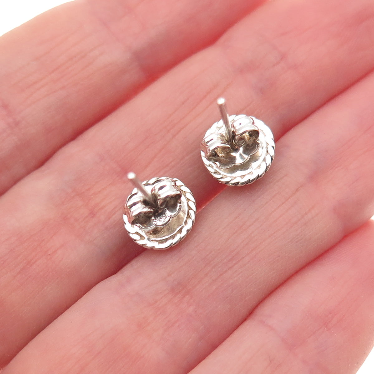 925 Sterling Silver Vintage Real Amber Oxidized Stud Earrings