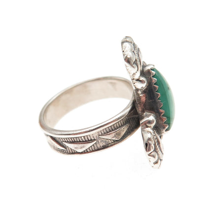 925 Sterling Silver Vintage Real Malachite Modernist Triangle Ring Size 6.75