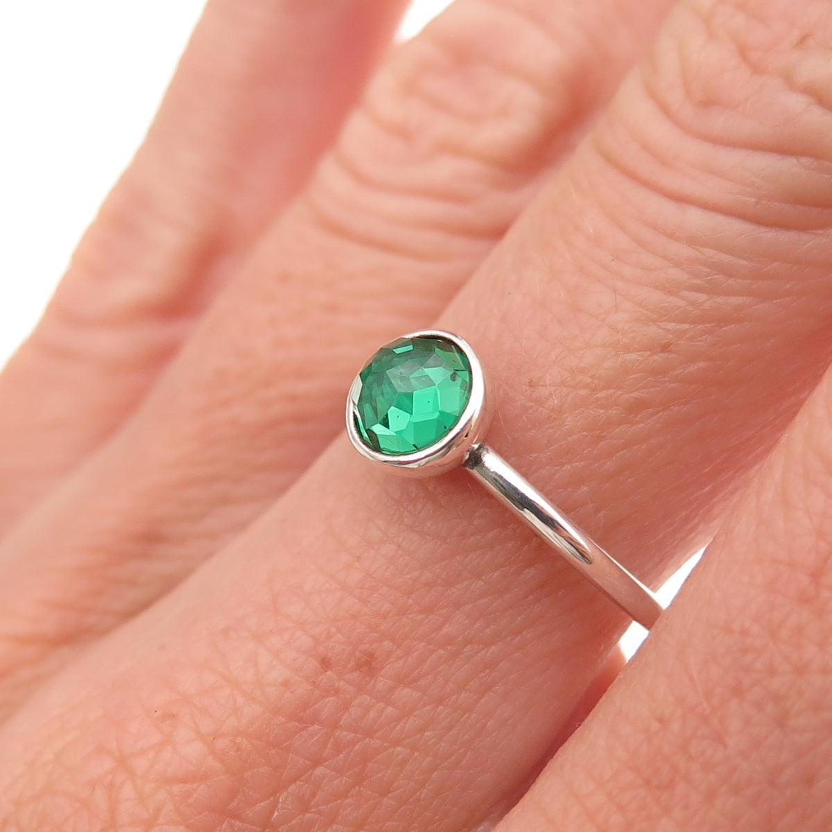 Pandora 925 Sterling Silver Green Crystal August Birthday Blooms Ring Size 7