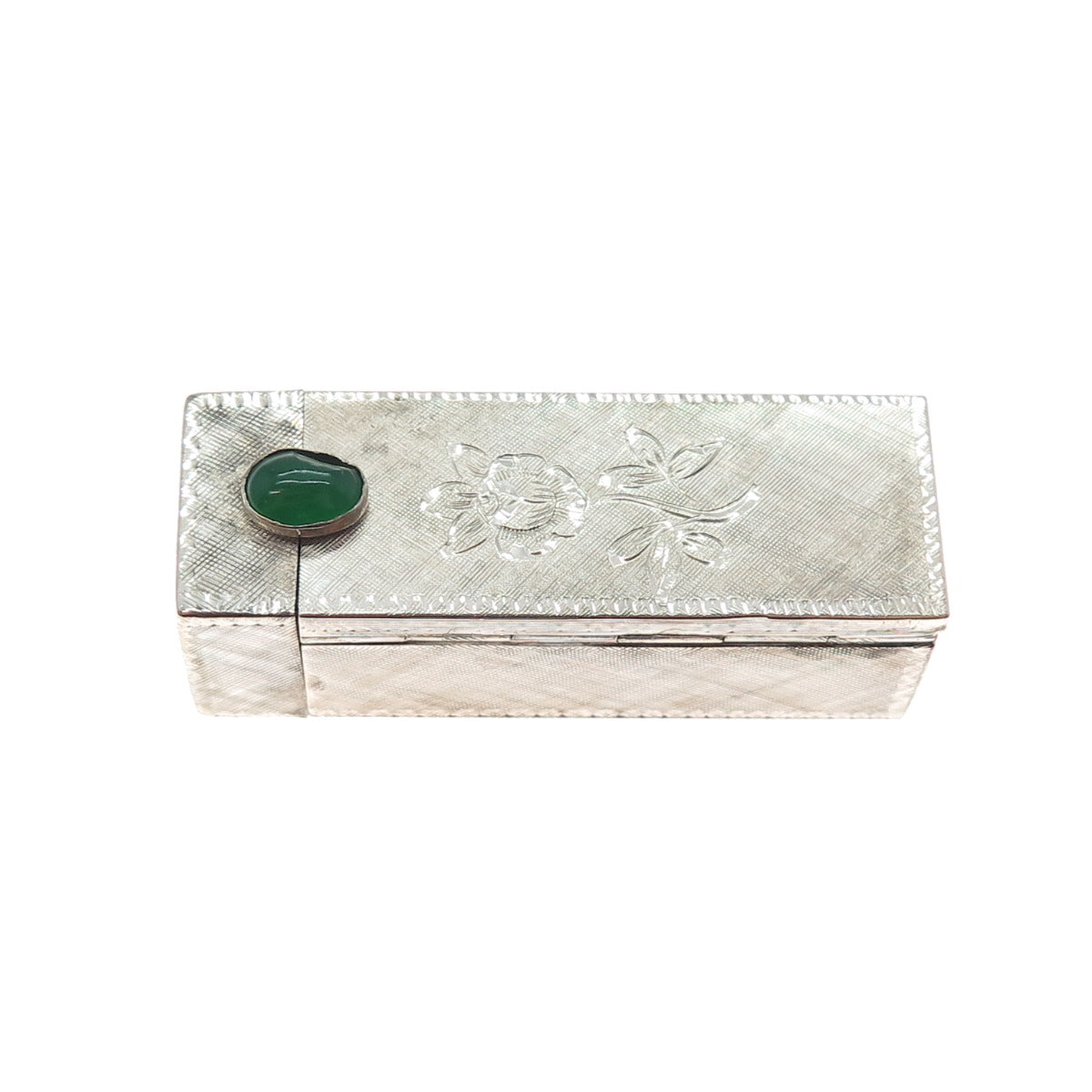 800 Silver Antique Art Deco Real Green Onyx Engraved Tube Slide Lipstick Case