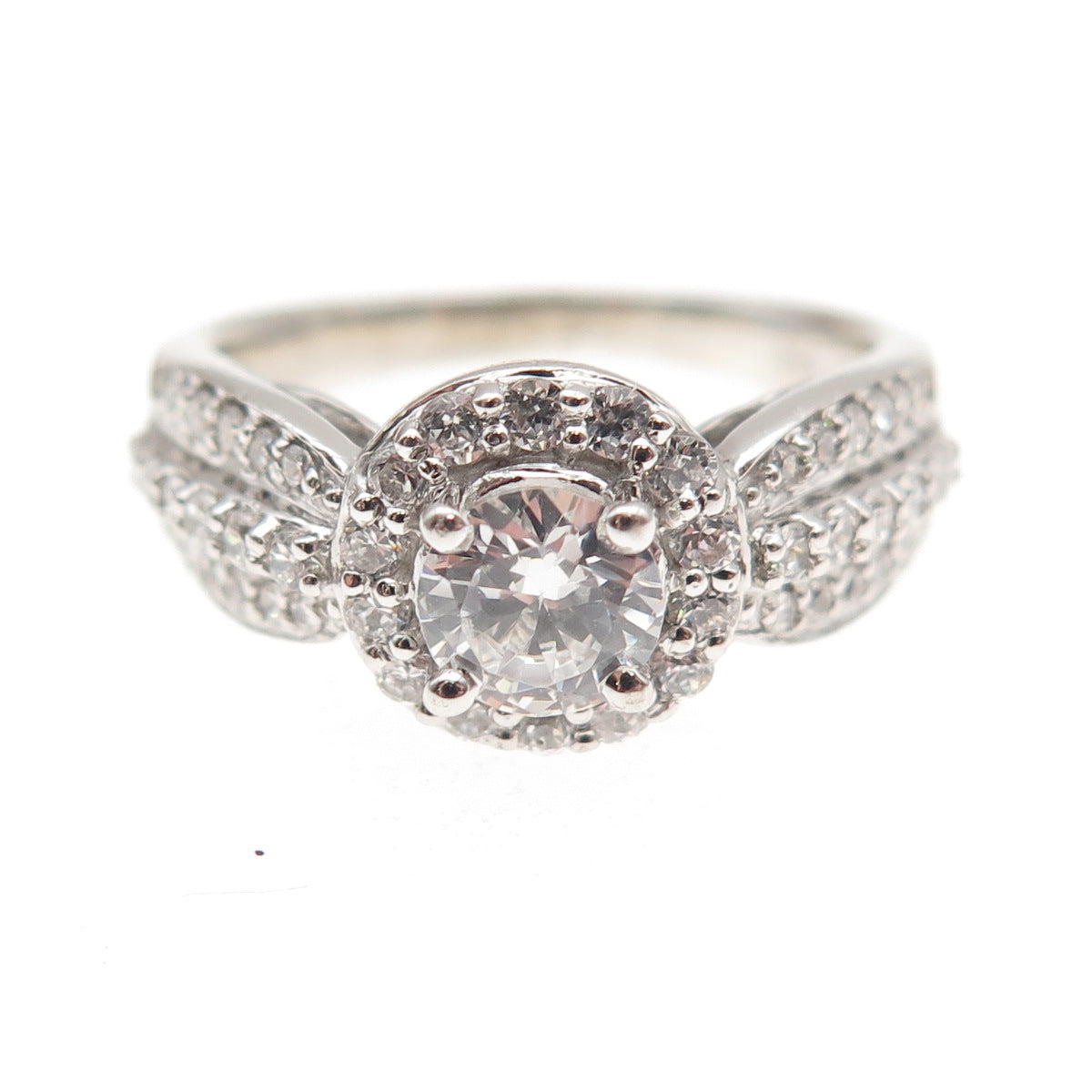 925 Sterling Silver Round-Cut C Z Engagement Ring Size 7