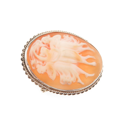925 Sterling Silver Antique Art Deco Real MOP Three Graces Cameo Pin Brooch