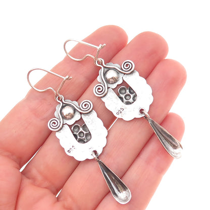 925 Sterling Silver Vintage Floral Oxidized Dangle Earrings