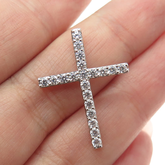 925 Sterling Silver Round-Cut C Z Cross Pendant