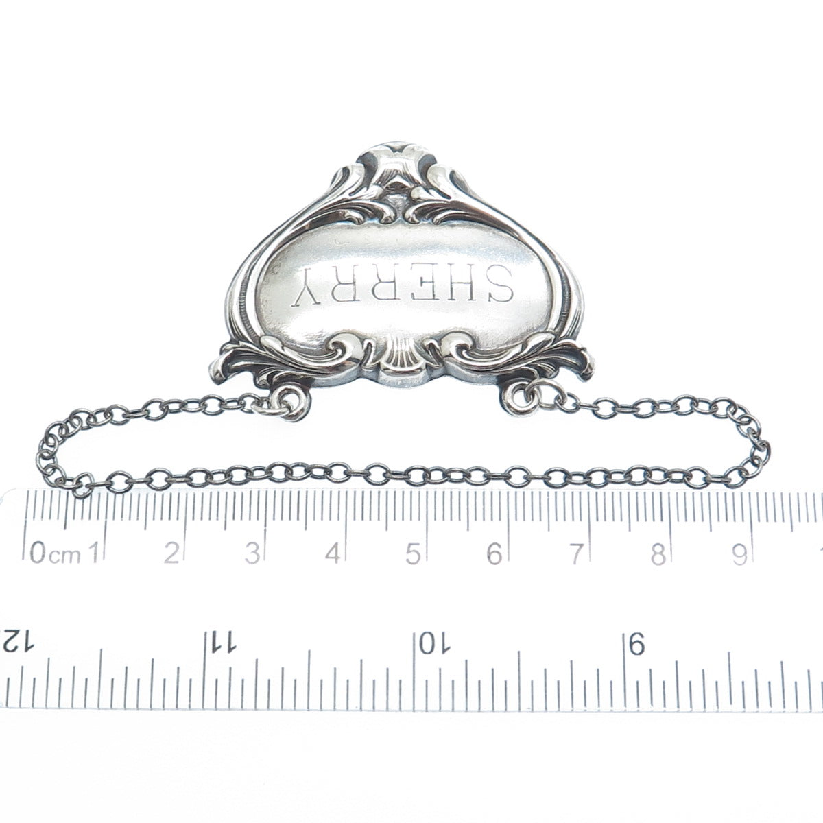 INTERNATIONAL SILVER 925 Sterling Antique Art Deco Sherry Repousse Bottle Tag