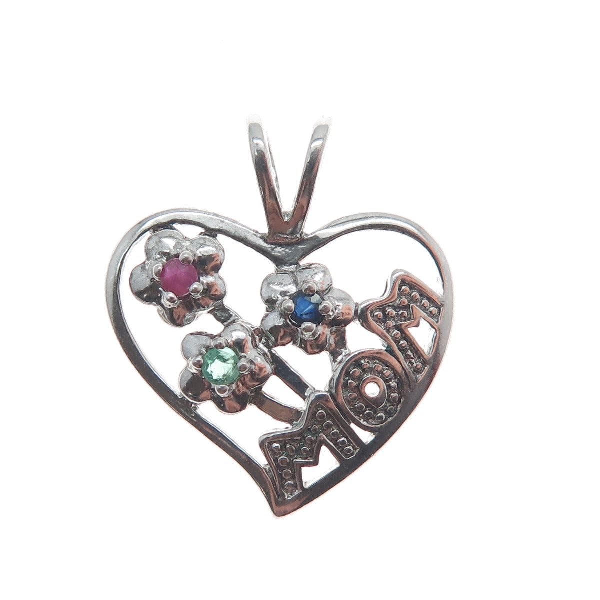 NEVADA 925 Sterling Silver Real Sapphire Ruby & Emerald Mom Heart Mini Pendant