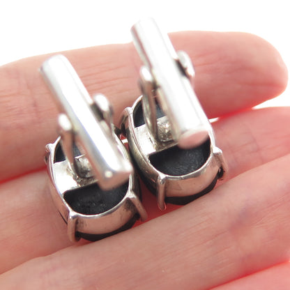 925 Sterling Silver Vintage Real Cabochon Black Obsidian Cufflinks
