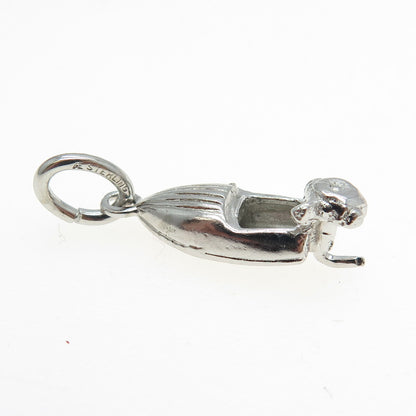 925 Sterling Silver Vintage Motor Boat 3D Charm Pendant