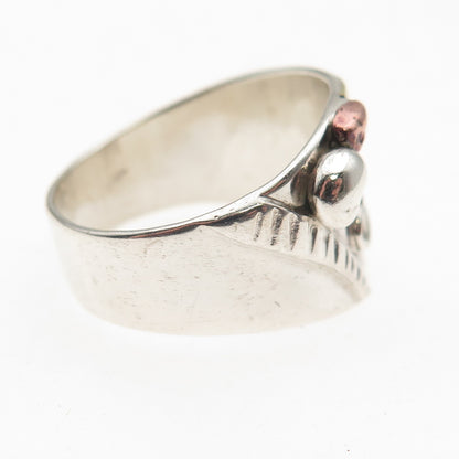 Alfred Joe Navajo Old Pawn Sterling Silver 3-Tone Vintage Tribal Ring Size 9.5
