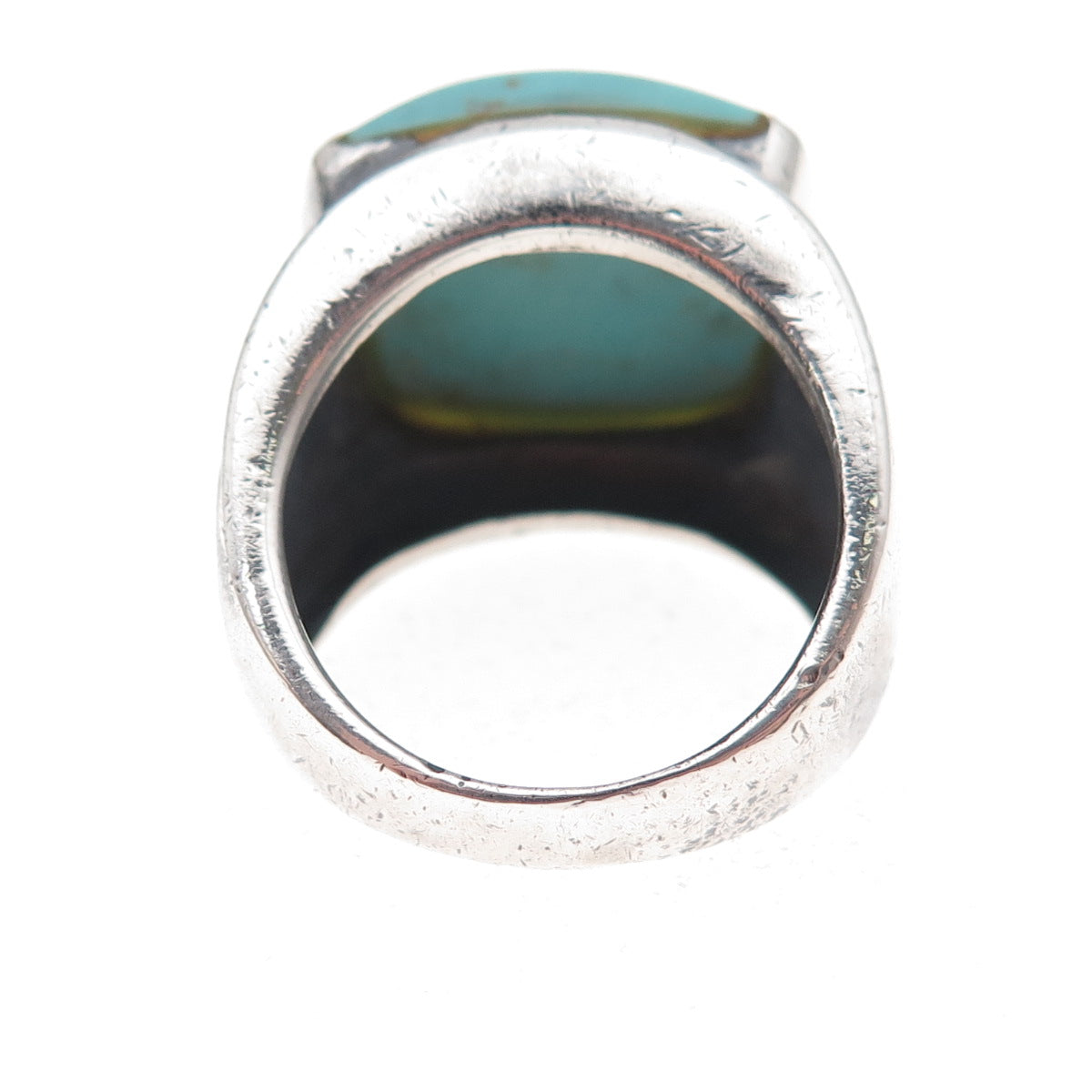 Ken Crafts 925 Sterling Silver Vintage Real Turquoise Oxidized Ring Size 8