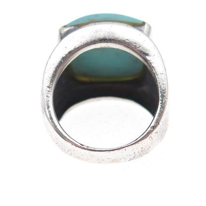 Ken Crafts 925 Sterling Silver Vintage Real Turquoise Oxidized Ring Size 8