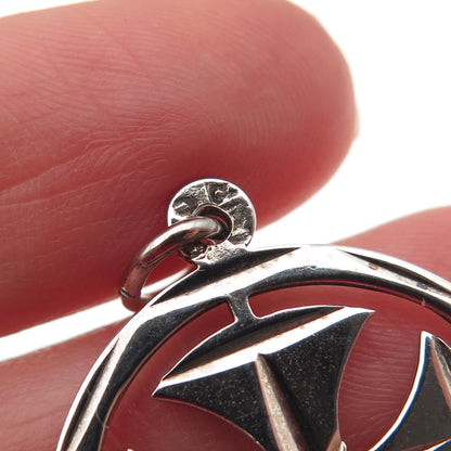 925 Sterling Silver Vintage Cross Round Charm Pendant