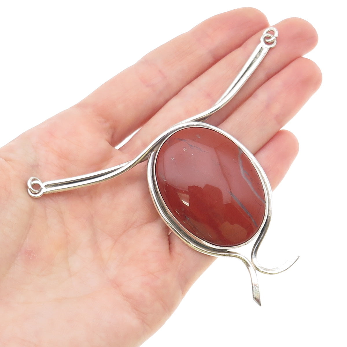 925 Sterling Silver Vintage Real Red Jasper Modernist Centerpiece Necklace Part
