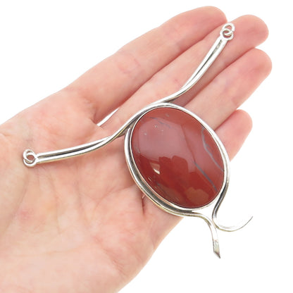 925 Sterling Silver Vintage Real Red Jasper Modernist Centerpiece Necklace Part