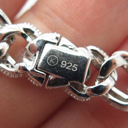 925 Sterling Silver Round-Cut C Z Cuban Link ID Bracelet 7"