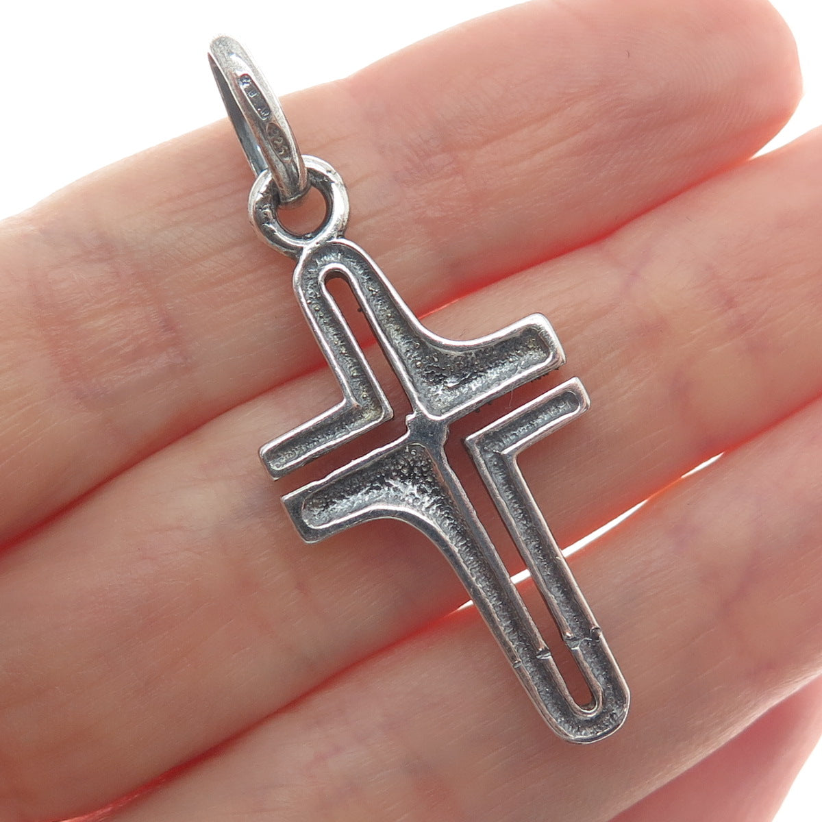 925 Sterling Silver Vintage Italy Cross Modernist Charm Pendant