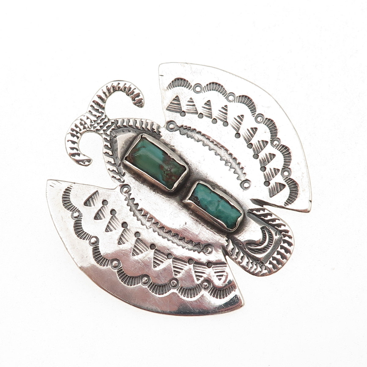 Old Pawn 925 Sterling Silver Vintage Southwestern Turquoise Butterfly Pin Brooch