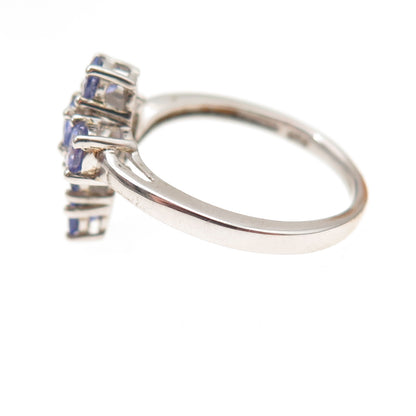 Chuck Clemency 925 Sterling Silver Real Round-Cut Tanzanite Cross Ring Size 7
