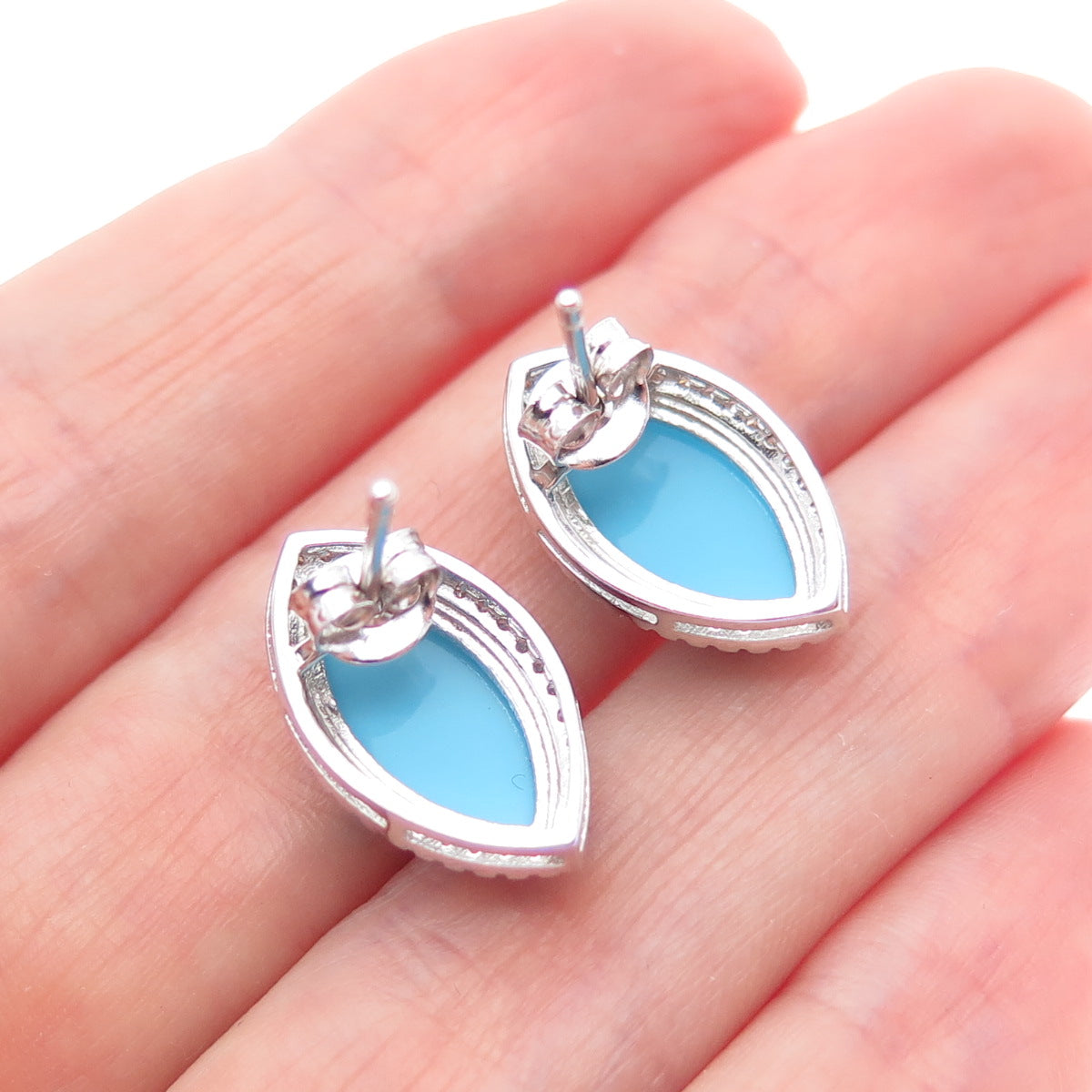 925 Sterling Silver Marquise-Cut Faux Turquoise & Round-Cut C Z Earrings