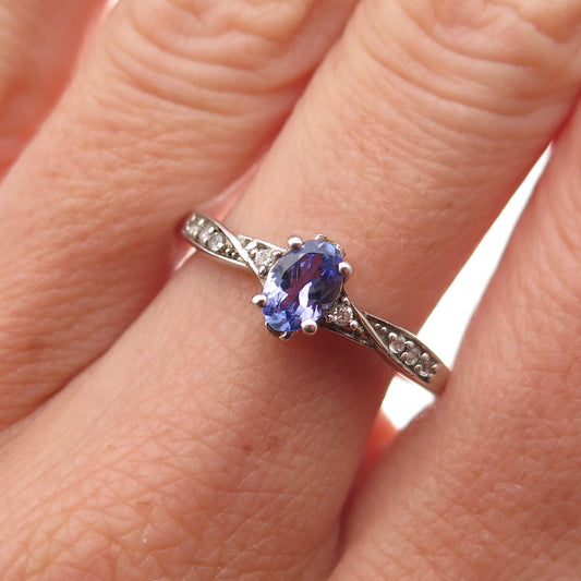 Chuck Clemency 925 Sterling Silver Real Tanzanite & White Topaz Ring Size 8