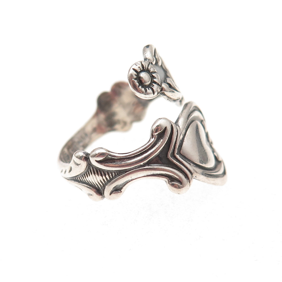 Avon 925 Sterling Silver Vintage Treasured Heart Adjustable Spoon Ring Size 8