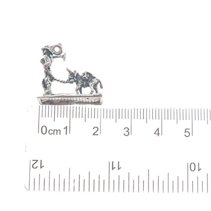 925 Sterling Silver Vintage Gold Miner with Donkey Oxidized 3D Pendant
