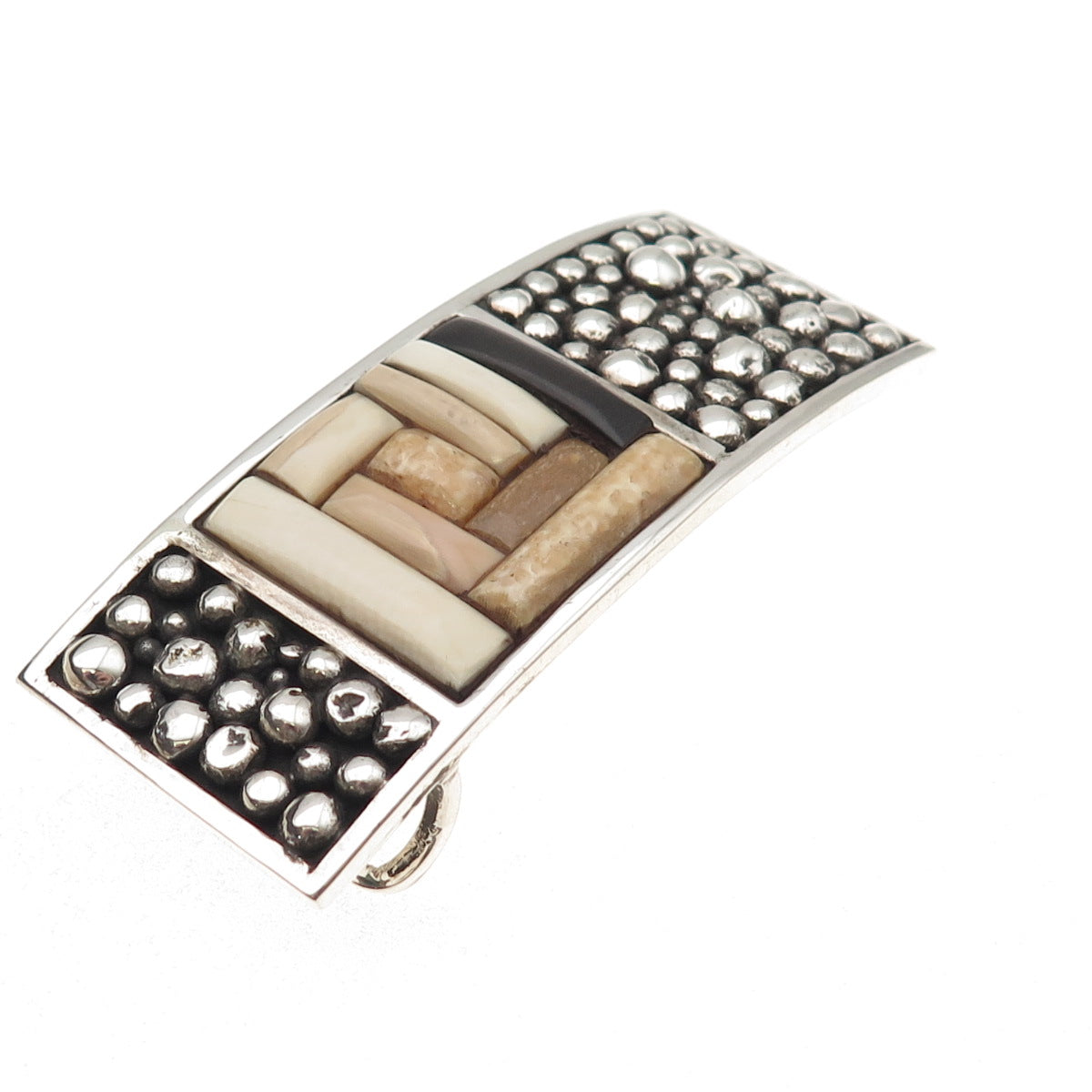 Jack Woolsey Versions 925 Sterling Silver Vintage Fossil Jasper Onyx Belt Buckle