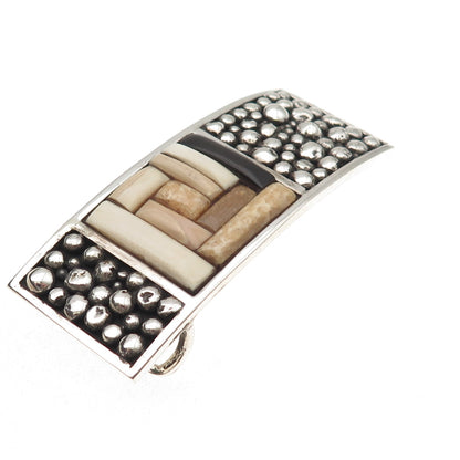 Jack Woolsey Versions 925 Sterling Silver Vintage Fossil Jasper Onyx Belt Buckle