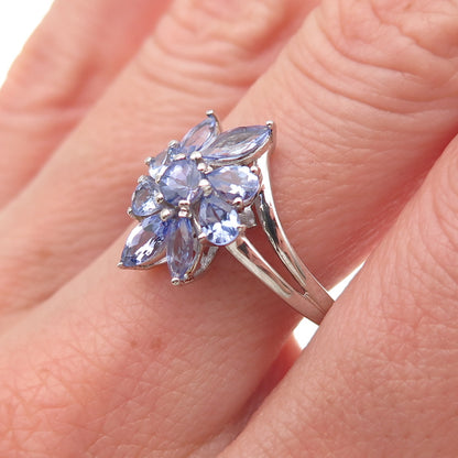 Chuck Clemency 925 Sterling Silver Real Tanzanite Floral Ring Size 8.25