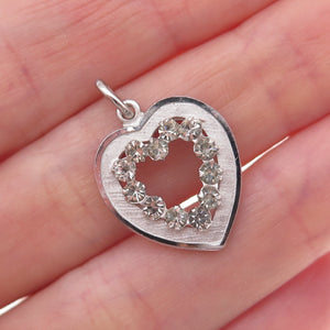 Tru-Kay 925 Sterling Silver Antique Art Deco Rhinestone Heart Charm Pendant
