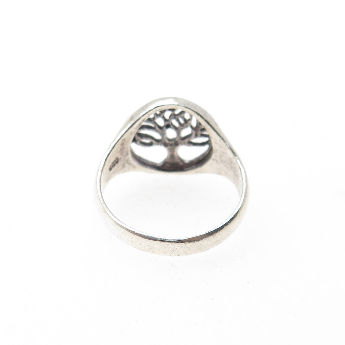 925 Sterling Silver Vintage Tree of Life Oxidized Signet Ring Size 6.75
