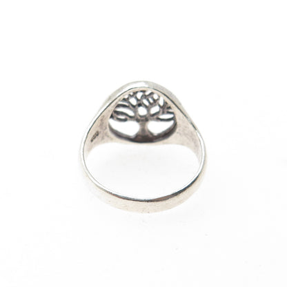 925 Sterling Silver Vintage Tree of Life Oxidized Signet Ring Size 6.75