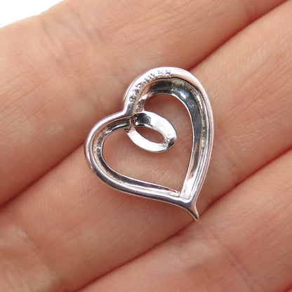 JANE SEYMOUR Sterling Silver Real Blue & White Diamond Heart Mini Slide Pendant