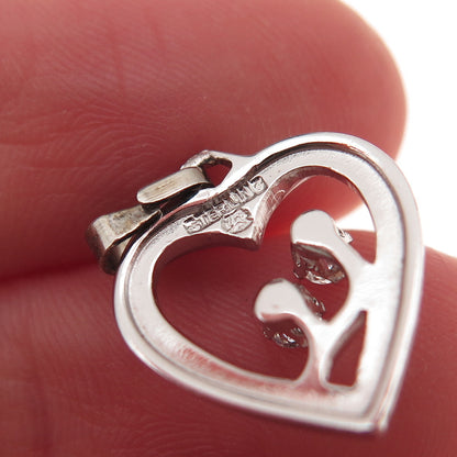 Marvel 925 Sterling Silver Vintage Rhinestone Mom & Child Heart Charm Pendant