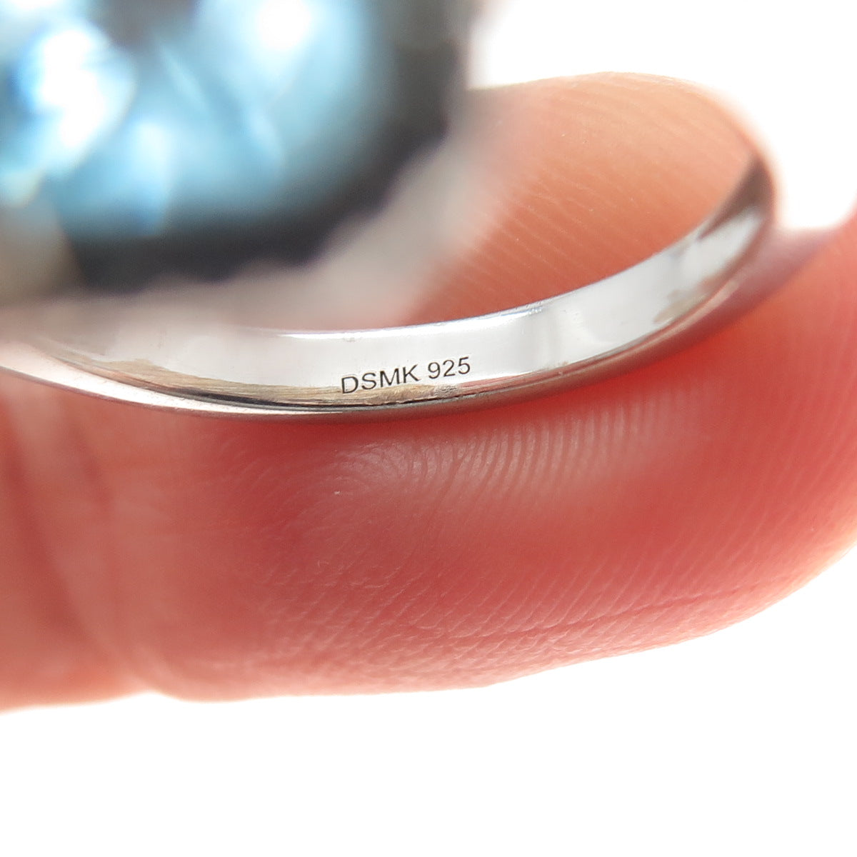 DSMK 925 Sterling Silver Real Emerald-Cut Blue Topaz & C Z Ring Size 7.5